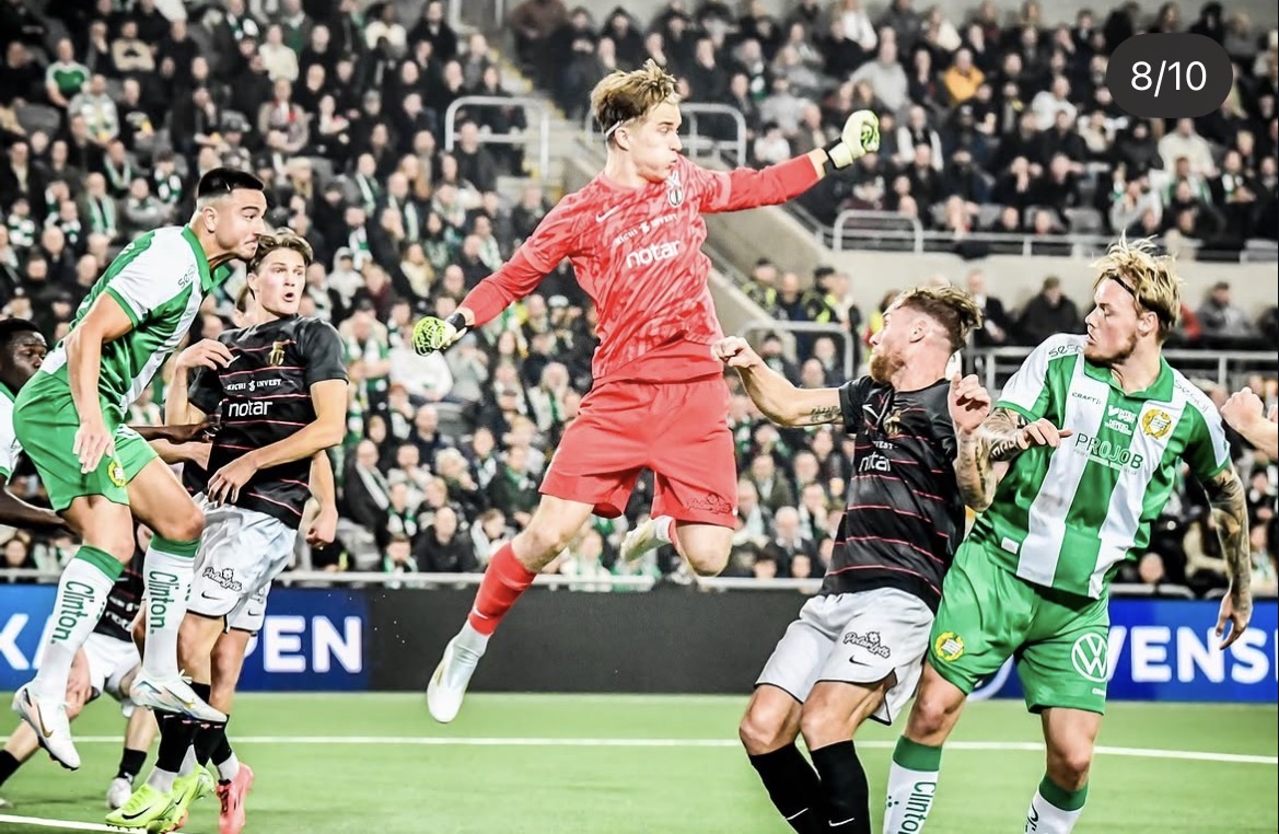 Målvakten boxar bort bollen